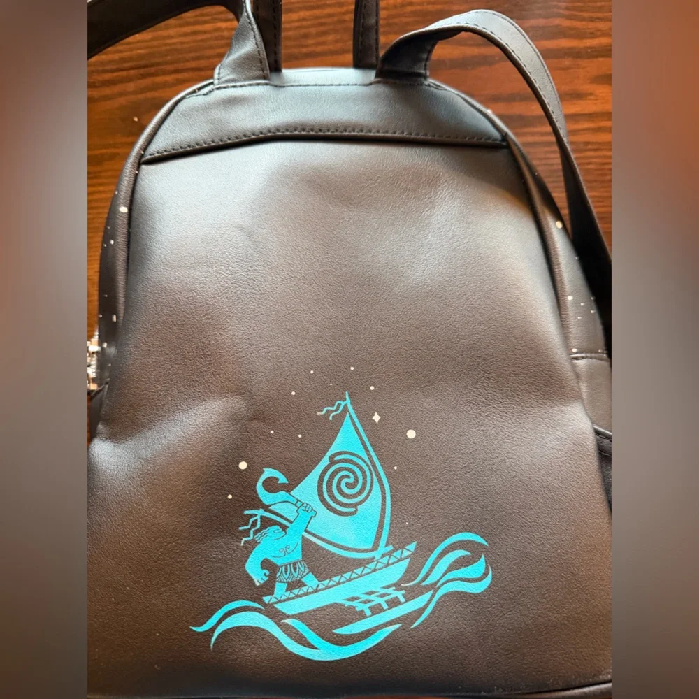 Loungefly Black Mini Backpack with Teal Glow Moana Artwork
